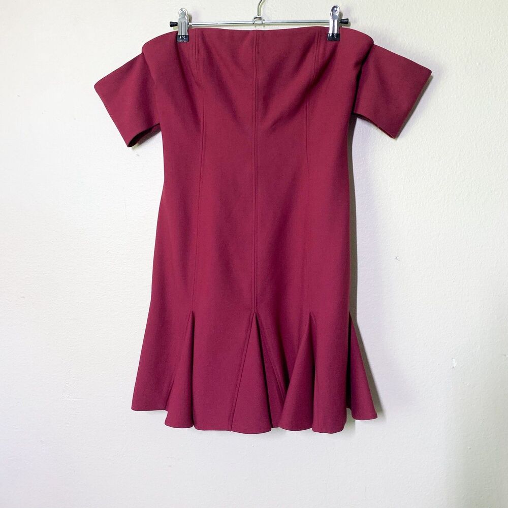 Cinq a Sept Elva Mini Dress 4 Elderberry Purple-Red Off Shoulder Sleeves Flounce